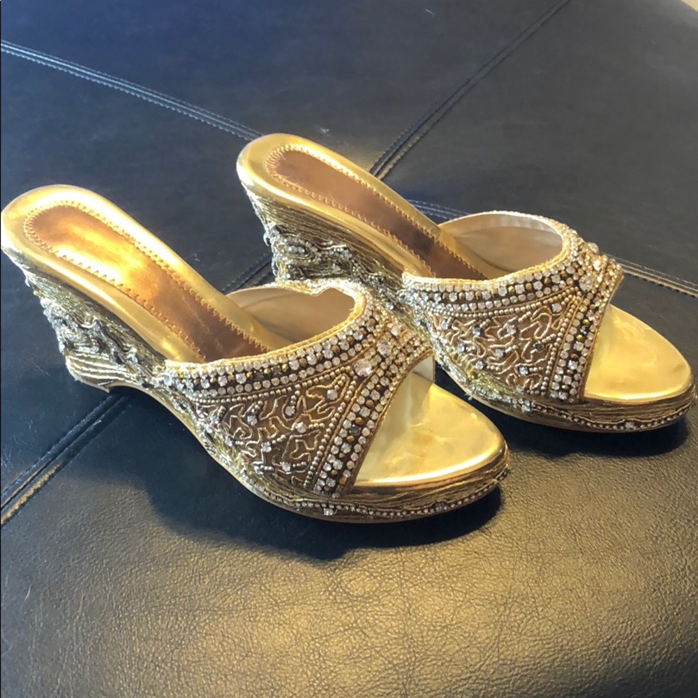 Gold gem slip on shoes
